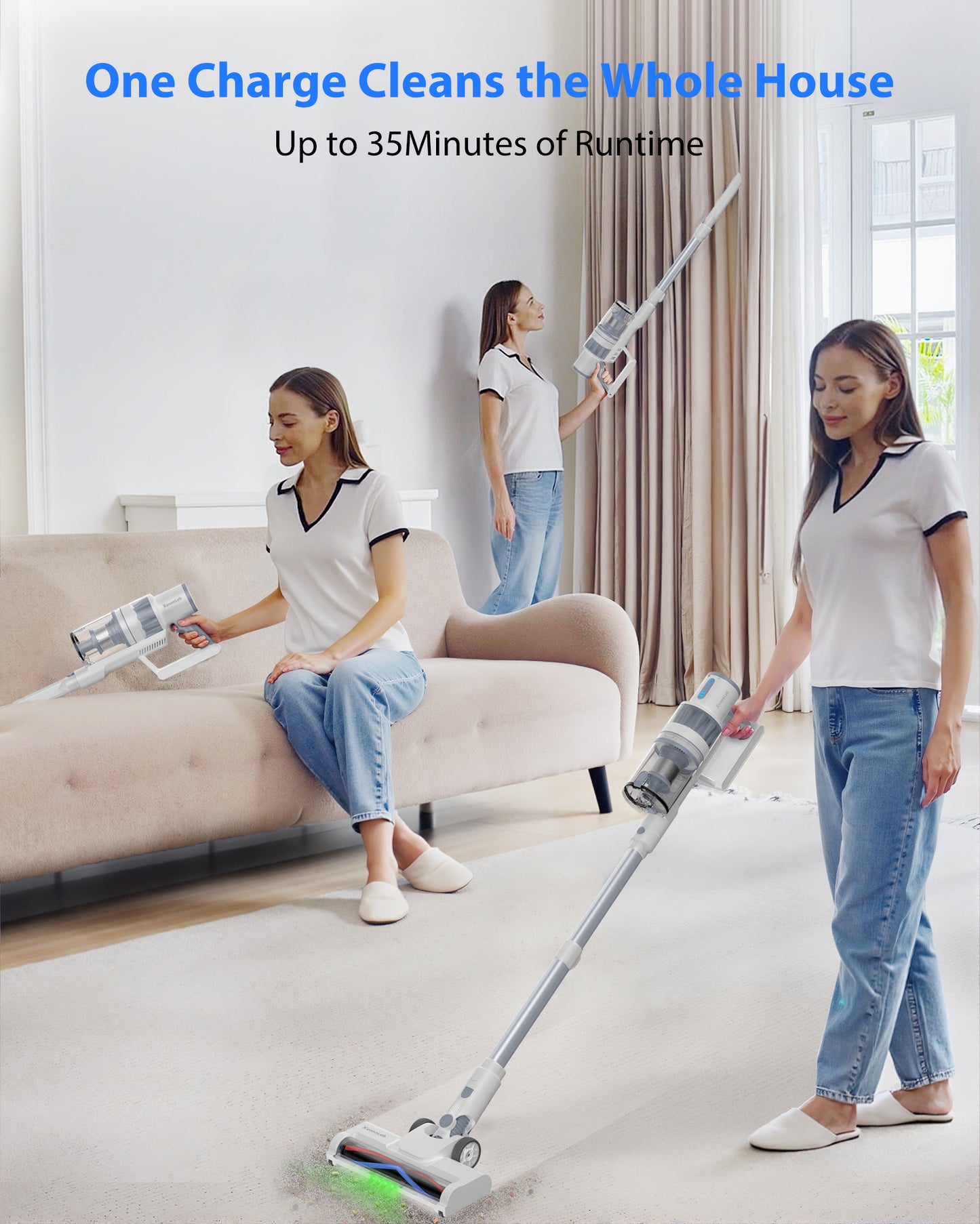 Cordless Vacuum Cleaner, 45KPA Stick Vacuum Cleaners for Home, 6-in-1 Rechargeable Lightweight Vacuum, Up to 35Mins Runtime, with Powerful Suction for Carpets, Pet Hair, Hardwood Floors
