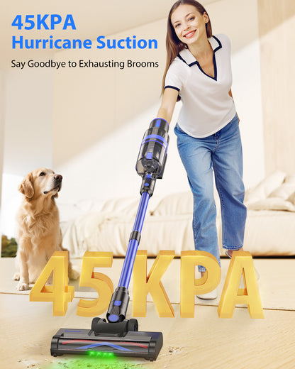 Cordless Vacuum Cleaner, 45KPA Stick Vacuum Cleaners for Home, 6-in-1 Rechargeable Lightweight Vacuum, Up to 35Mins Runtime, with Powerful Suction for Carpets, Pet Hair, Hardwood Floors