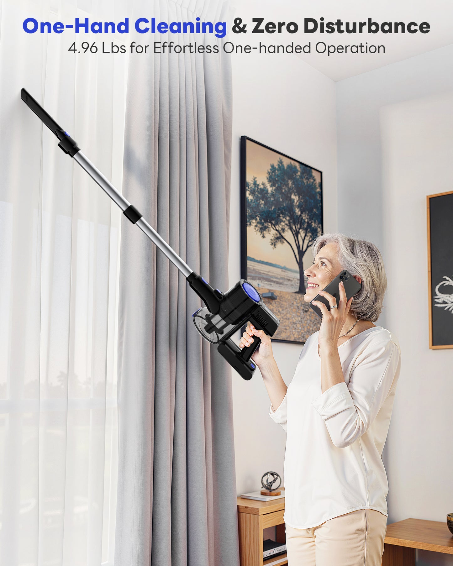 Cordless Vacuum Cleaner, 45KPA Stick Vacuum Cleaners for Home with Up to 40 Mins Runtime, 6-in-1 Rechargeable Lightweight Vacuum with Powerful Suction for Carpets, Pet Hair, Hardwood Floors