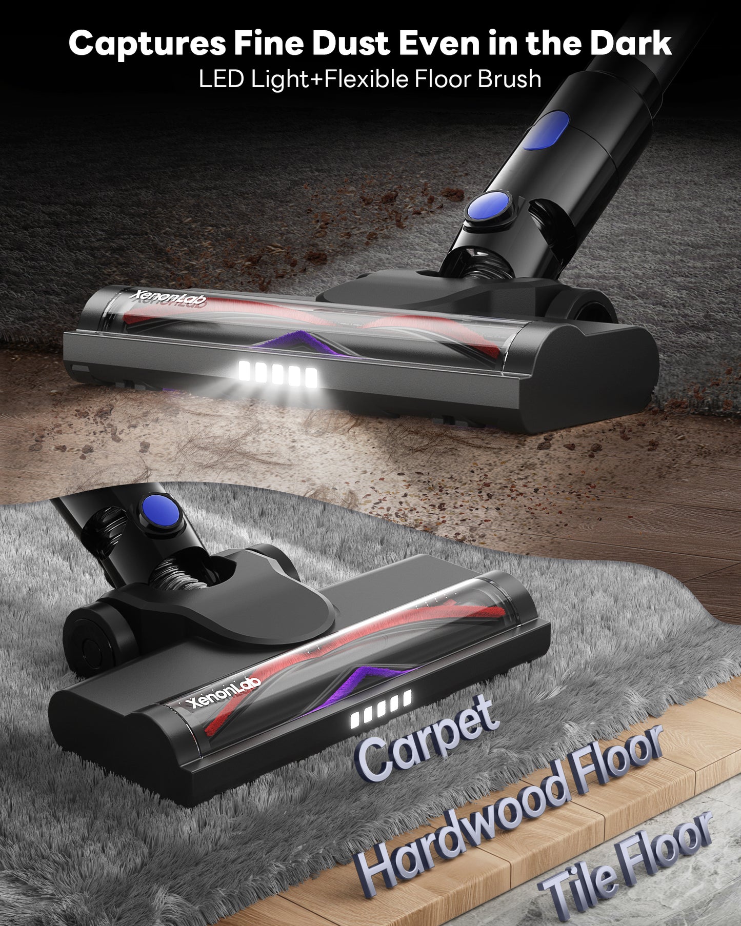 Cordless Vacuum Cleaner, 45KPA Stick Vacuum Cleaners for Home with Up to 40 Mins Runtime, 6-in-1 Rechargeable Lightweight Vacuum with Powerful Suction for Carpets, Pet Hair, Hardwood Floors